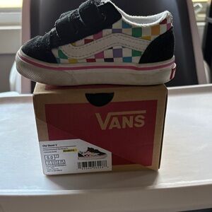 Vans Kids Old Skool V Black and Multi-Color Sneakers